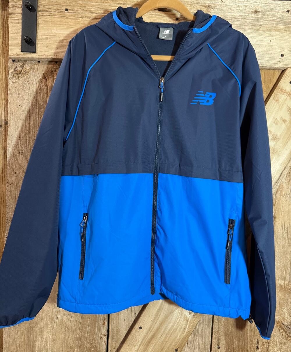 New Balance Men's L Full Zip Fleece Lined Sports Training Wind Warm Jacket Navy